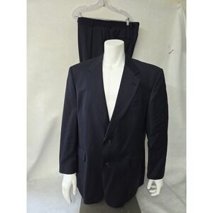Woolmark Mens Navy Blue Pinstripe 2 Button Suit Set 44R 40W Made in USA Vtg READ